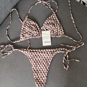 Monday Swimwear Brown Geometric String Bikini Top and Bottom